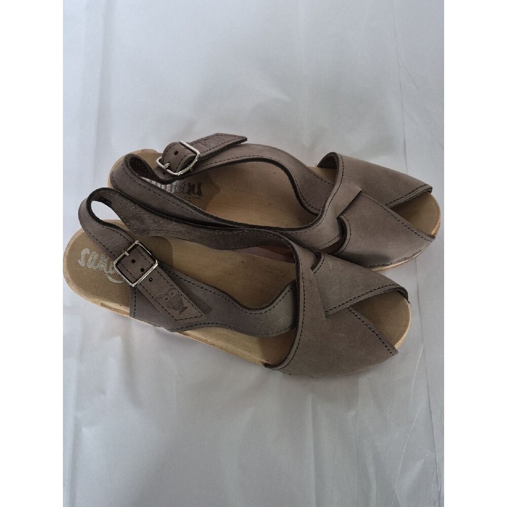 Sandgrens Morocco Crossed Clog  Sandals Taupe Suede Womens 6/36 Handmade Sweden
